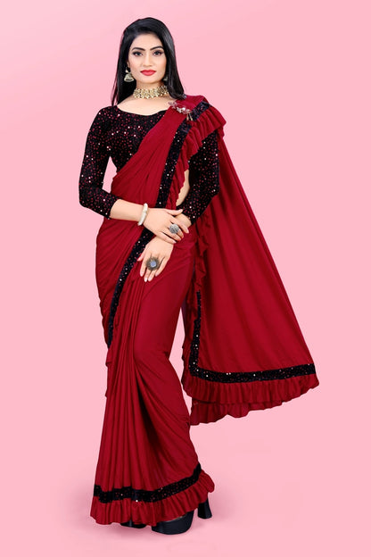 Lycra Blend Solid Saree for Women (Sea Green, 6.3 m)